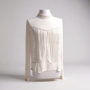 EXPRESS Cream Pleated Long Sleeve Silky Size Medium NWT Gift Minimalist Neutral